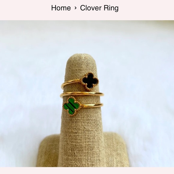 💢Sale💢 18k Real Gold plated Black Clover Ring with green - Picture 3 of 7